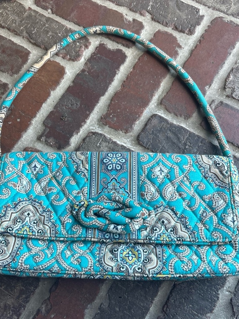 Vera Bradley Turquoise Paisley Quilted Shoulder Clutch